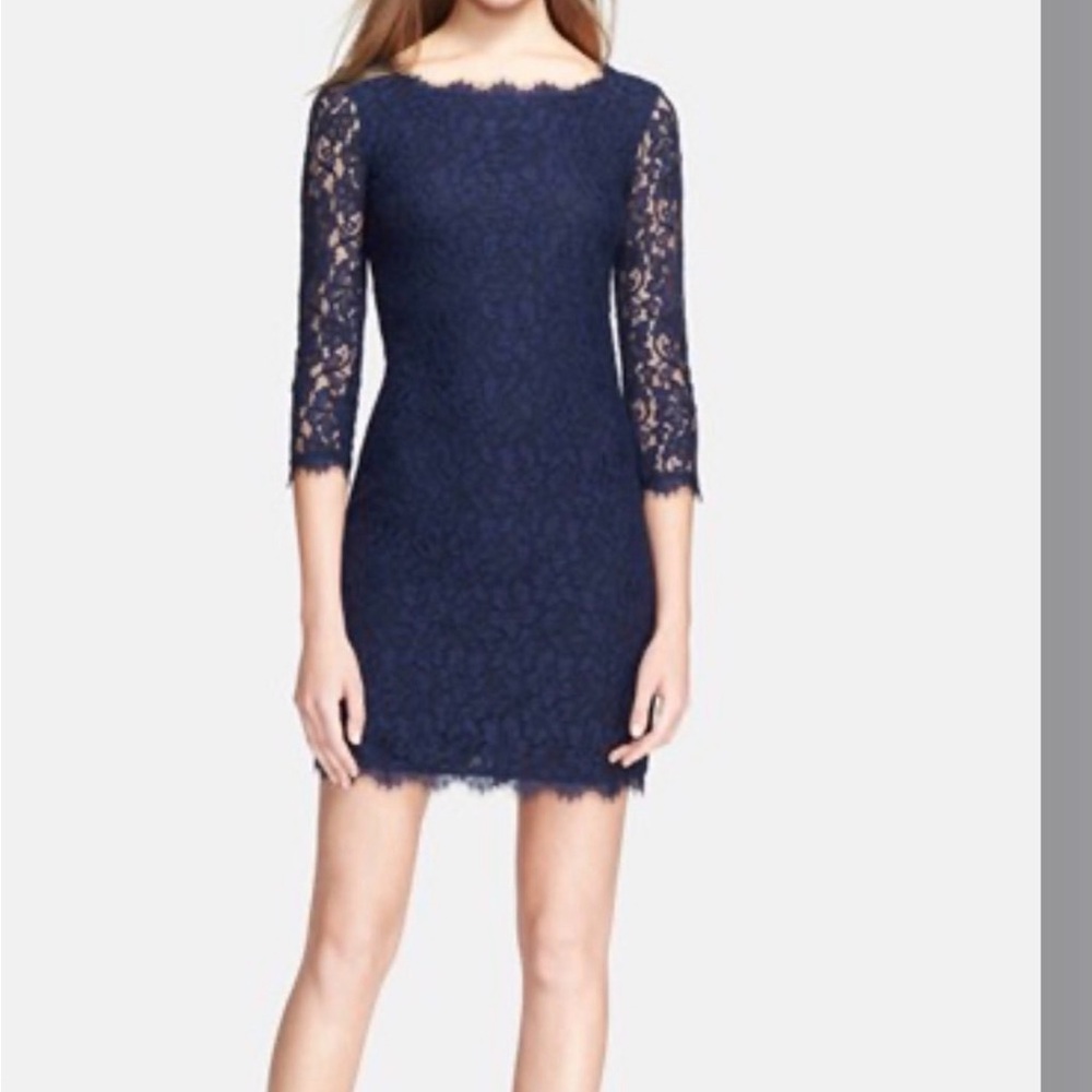 Diane Von Furstenberg Navy Lace Sheath Mini Dress